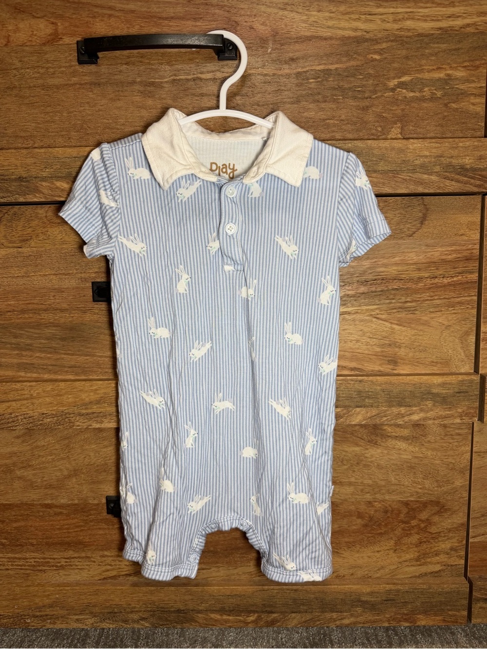 Little Sleepies Light Blue & White Striped Bunny Footie